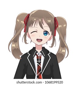 Anime schoolgirl. Cartoon character in Japanese classical style. Manga avatar.