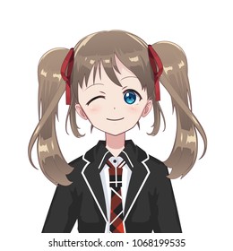 Anime schoolgirl. Cartoon character in Japanese classical style. Manga avatar.