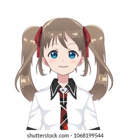 Anime schoolgirl. Cartoon character in Japanese classical style. Manga avatar.