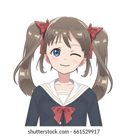 Anime schoolgirl. Cartoon character in Japanese classical style. Manga avatar.