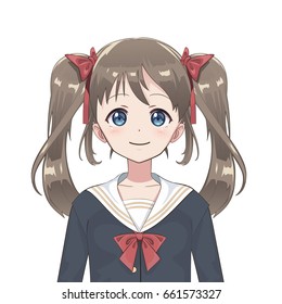 Anime schoolgirl. Cartoon character in Japanese classical style. Manga avatar.