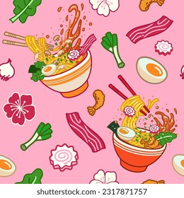 Anime seamless background of japanese ramen food