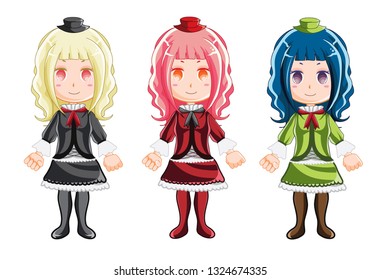 Anime Singer Idol Characters with little hat and Stocking Dress