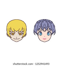 Anime smilies for chat. Manga. Kawai face. Pixel Art. Game set.