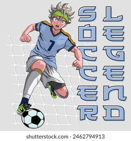 anime soccer player, manga football vector illustration with slogan