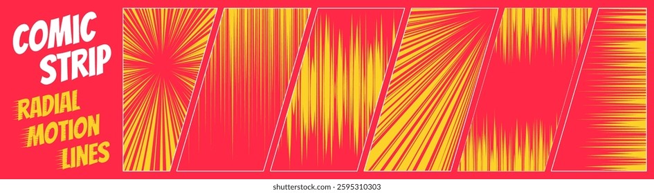 Anime speed lines with fast moving burst effect set. Radial acceleration streaks with strong glowing effect. Perfect for manga, comics and action packed themes.