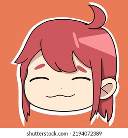 Anime sticker with a girl face and with different emotions on her face and with red hair