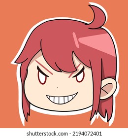 Anime sticker with a girl face and with different emotions on her face and with red hair