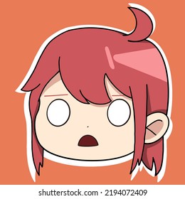 Anime sticker with a girl face and with different emotions on her face and with red hair