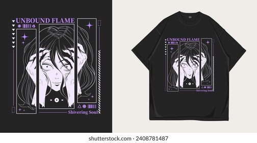 Anime streetwear graphic t-shirt design, vector illustration for t-shirt, Japanese apparel and clothing design