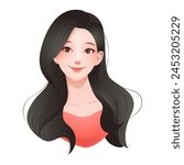 An anime style beautiful young woman with brown hair, featuring delicate facial features and vibrant colors. Asian beauty, perfect for cosmetic or fashion related designs. Not AI.