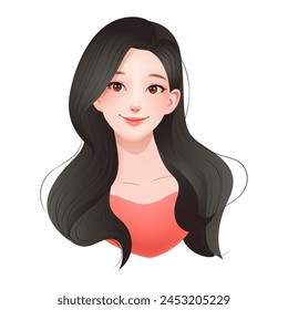 An anime style beautiful young woman with brown hair, featuring delicate facial features and vibrant colors. Asian beauty, perfect for cosmetic or fashion related designs. Not AI.