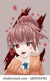 anime style character A beautiful girl has fangs with dark themes