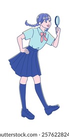 Anime style female student jumping with joy