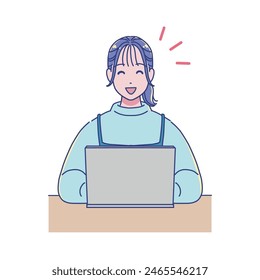 Anime style girl studying using a computer