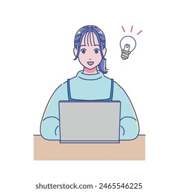 Chica de estilo anime estudiando usando una computadora