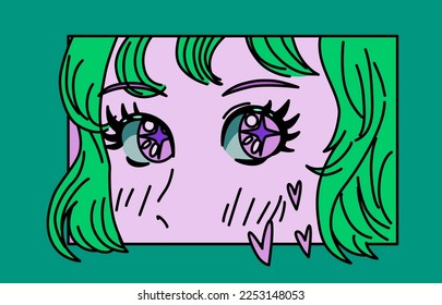 Anime style girl in vivid colors. Concept of a manga comic book page.