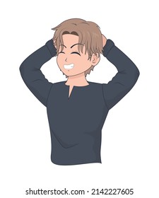 anime style happy man on white background