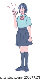 Anime style high school girl portrait