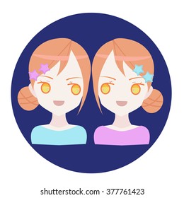 Anime style horoscope zodiac icon Gemini