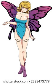 Anime style illustration of pretty fantasy fairy on white background.