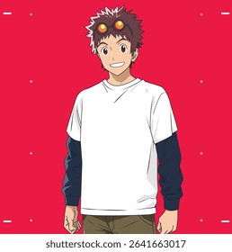 anime style male character with editable white t-shirt front view in vector