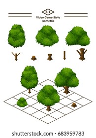 Anime style vector of tree components in game-style isometric (dimetric) view Series 4. You can mix-and-match between leaves and trunks or just use it as bush. WARNING: this vector is hard to recolor.
