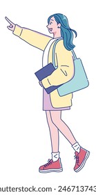 Anime style young woman walking with a smile