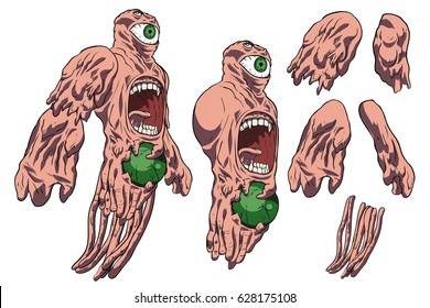 Anime Super Hero - Enemy / Monster. A vector game art character design ready for animation - all limbs or parts of body are fully customizable.