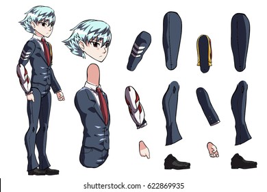 Anime Super Hero. A vector game art character design ready for animation - all limbs or parts of body are fully customizable.