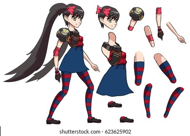 Anime Super Hero. A vector game art character design ready for animation - all limbs or parts of body are fully customizable.