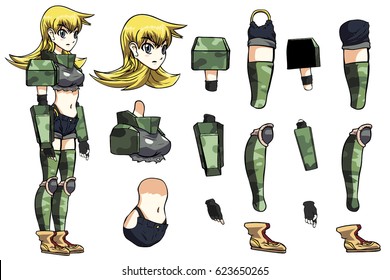 Anime Super Hero. A vector game art character design ready for animation - all limbs or parts of body are fully customizable.
