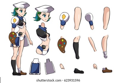 Anime Super Hero. A vector game art character design ready for animation - all limbs or parts of body are fully customizable.