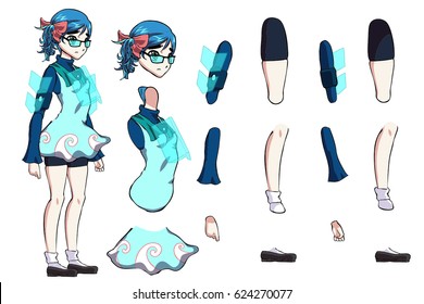 Anime Super Hero. A Vector Game Art Character Design Ready For Animation - All Limbs Or Parts Of Body Are Fully Customizable.