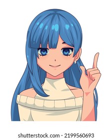 anime teen with blue hair isolated icon