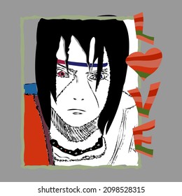 Anime teen boy. Hand-drawn.
isolated on a white background.Vector illustration.Print on clothes.