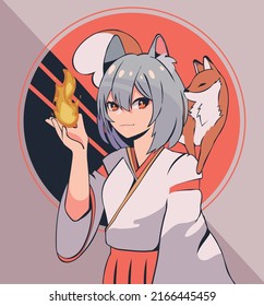 anime teen with fire and fox