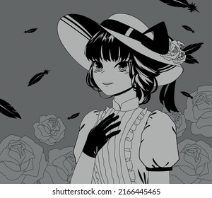 anime teen portrait with flowers