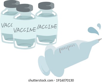 anime touch illustration of a small bottle containing a vaccine and a syringe