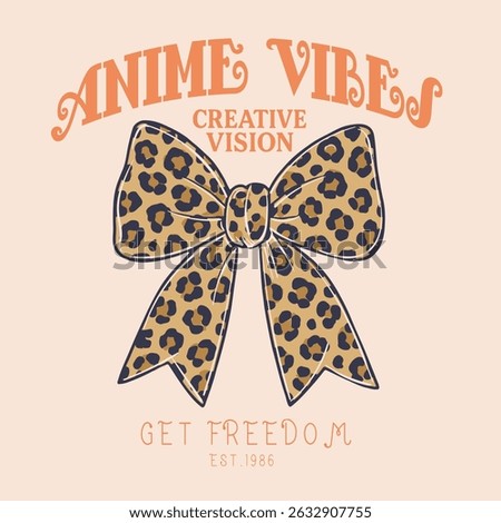 Anime vibes bow print design. girls graphics . leopard print design. women's t-shirt design. bow with animal graphic design