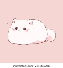 anime white cat with pink stripes white solid background