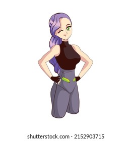 Anime winking girl icon flat
