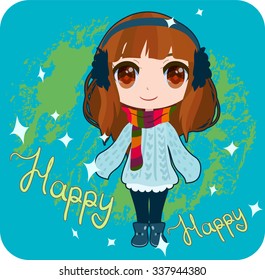 Anime winter girl card 