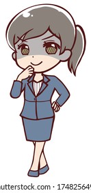 An anime-like female office worker with a scary face that makes me feel bad