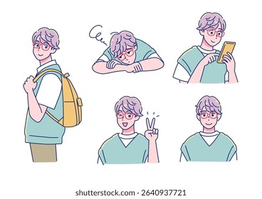 Anime-style boy facial expression set