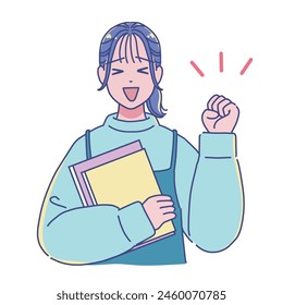 Anime-style female student holding a book