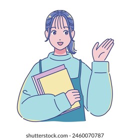 Anime-style female student holding a book