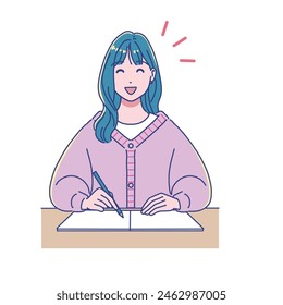 Anime-style female student studying at a desk