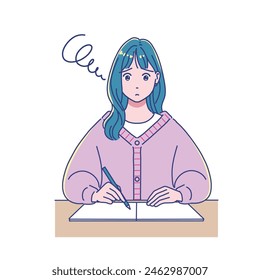 Anime-style female student studying at a desk