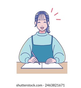 Anime-style female student studying at a desk
